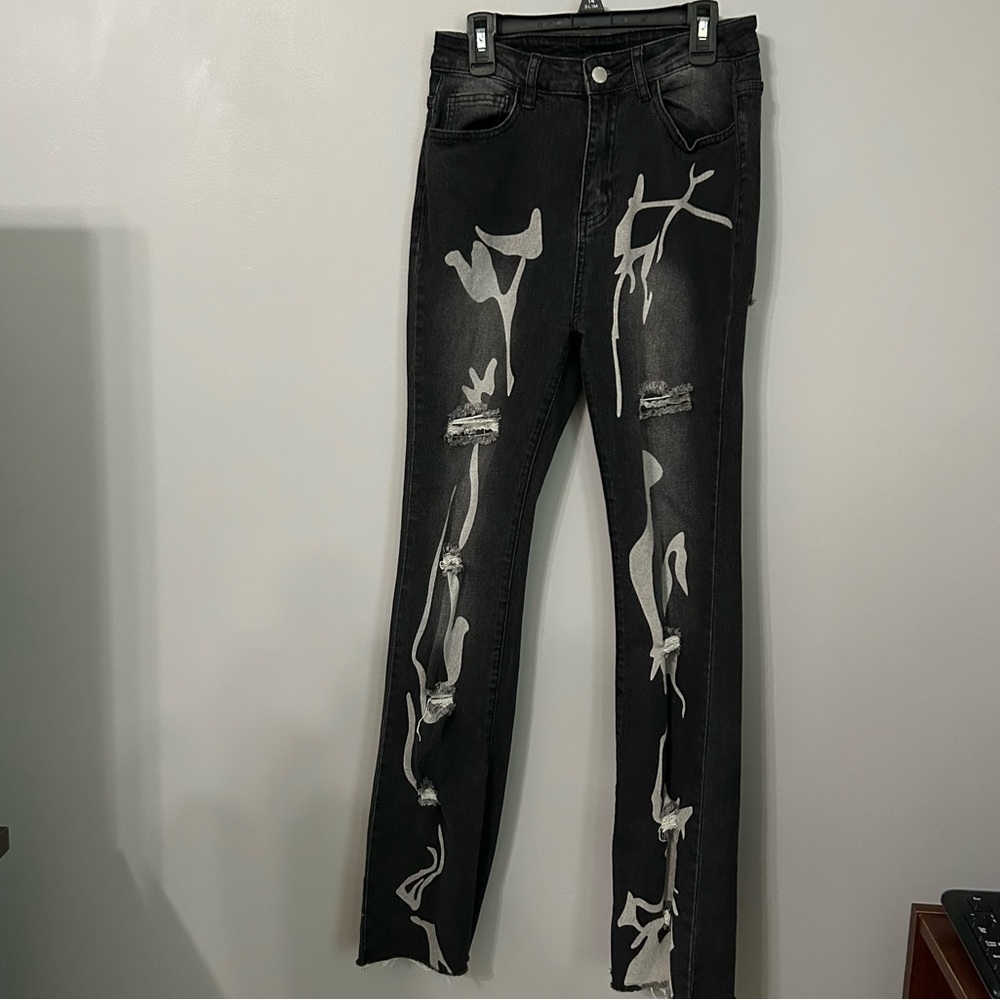 SHEIN Womens Black Gray Distressed Jeans Size Med (8) - Picture 2 of 7